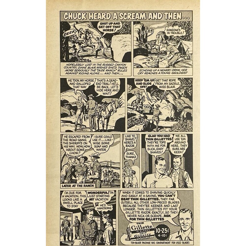 Gillette Thin Shaving Blades "Cartoon Strip for Gillette Blades" Print Ad 1951